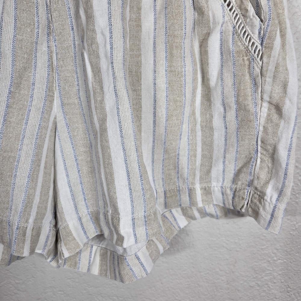 Briggs Ladies' Linen Blend Short Size Large Cream Striped Embroidered - Picture 5 of 16